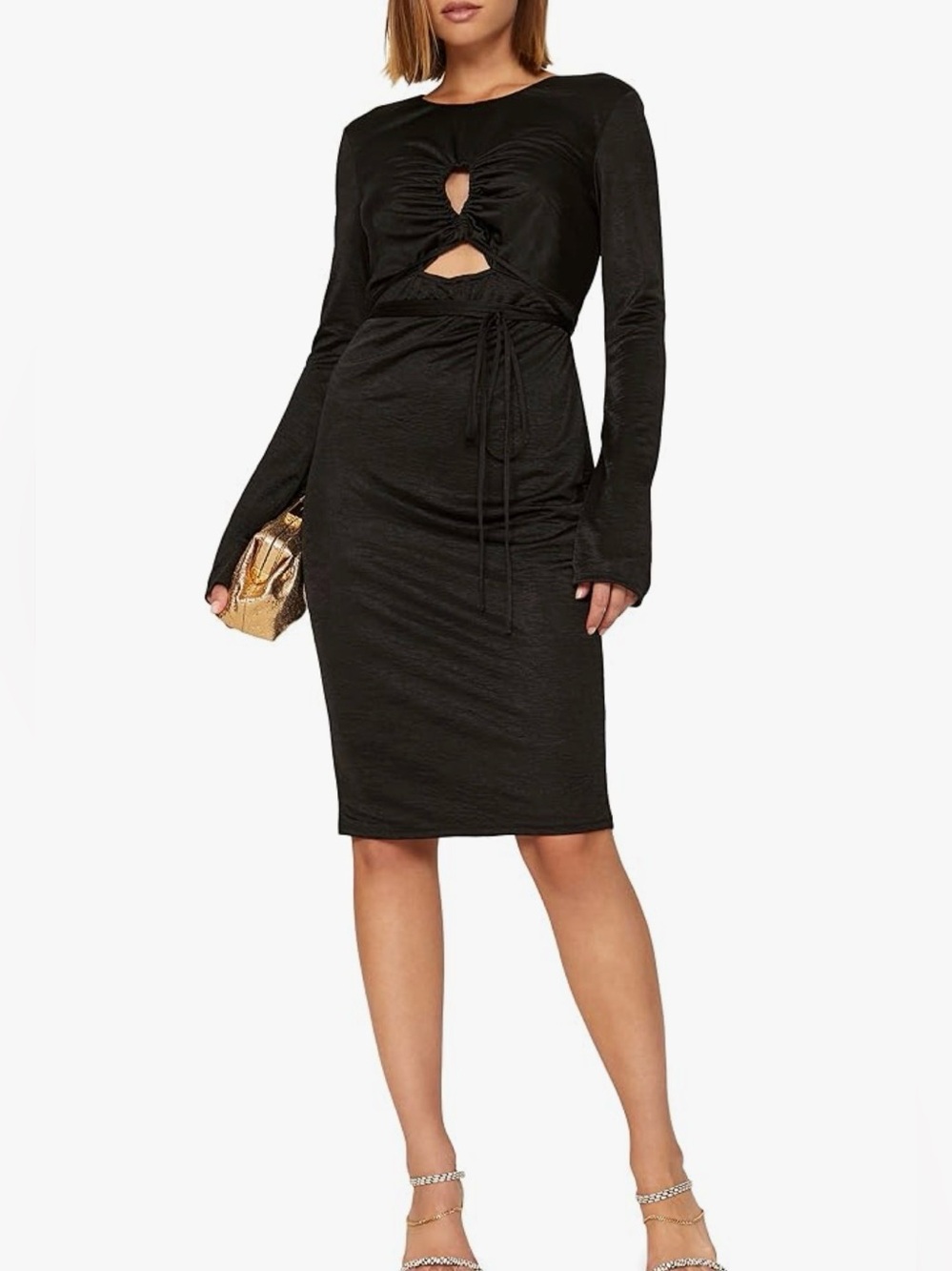 {EUC} Love, Whit by Whitney Port Long Sleeve Black Cutout Midi Dress S (4)